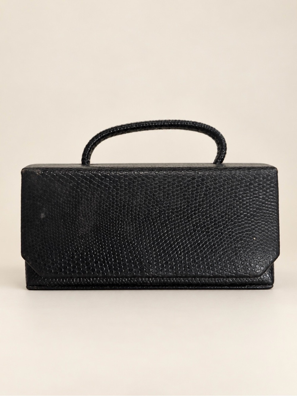 Vintage Black Travel Jewelry Case with Mirror and Handle